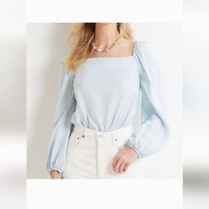 Anthropologie Cloth & Stone Smocked Chambray Long sleeve Top Size XL